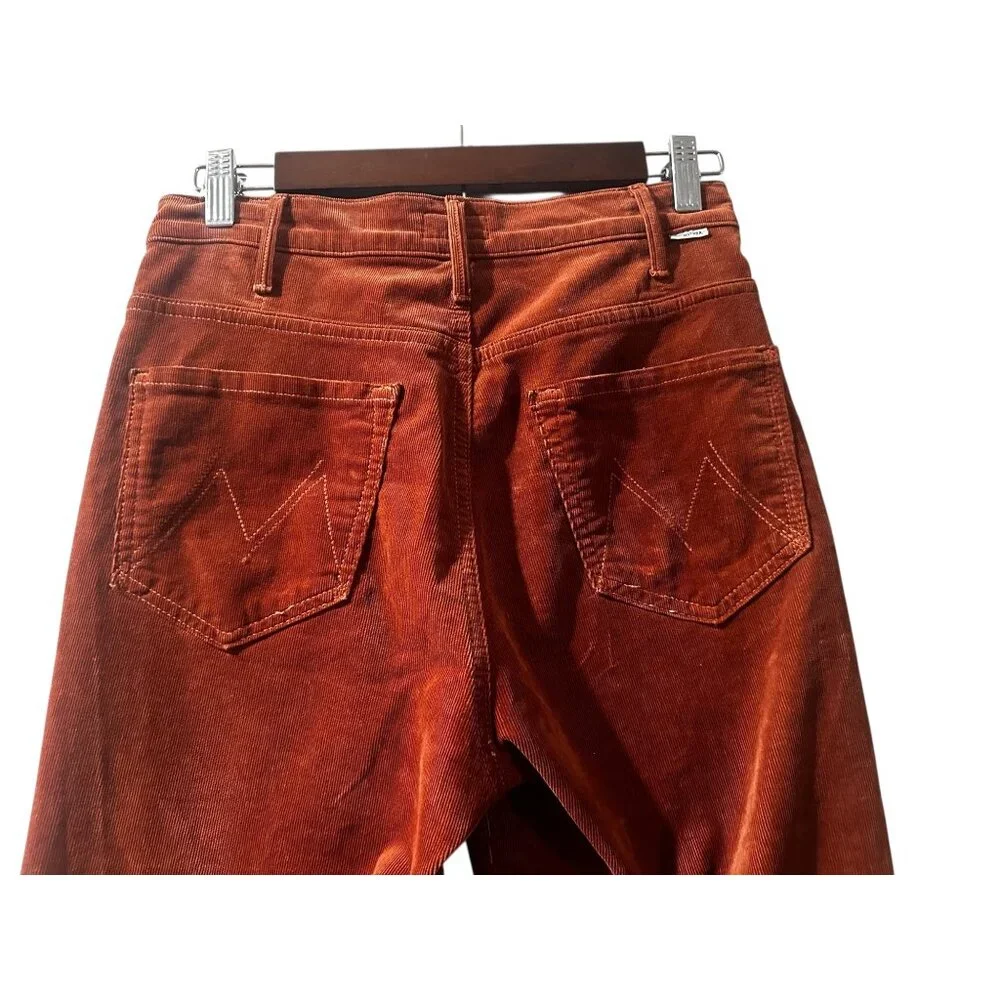Mother Hustler Ankle Fray Corduroy Pants Womens 27 Brown Kick Flare High Rise